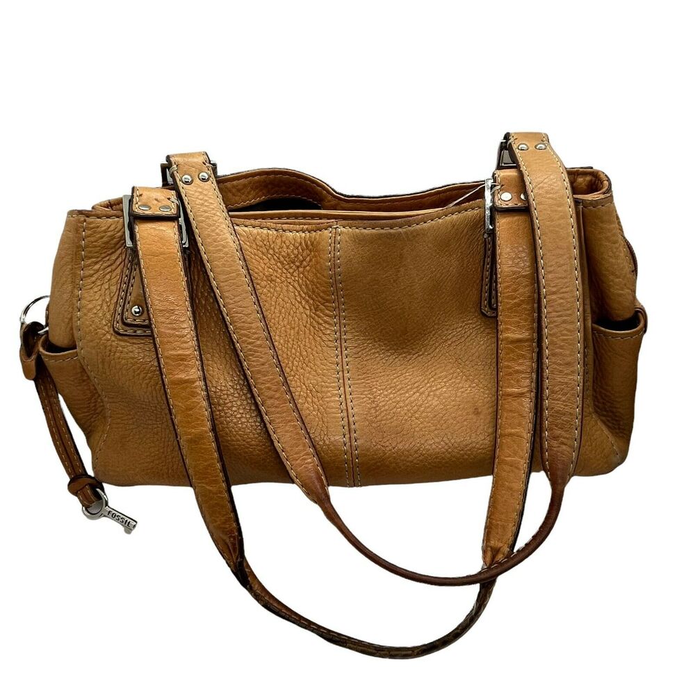 Fossil Satchel Handbag Purse Womens ZB9961 Mustard Tan Leather Double Handle